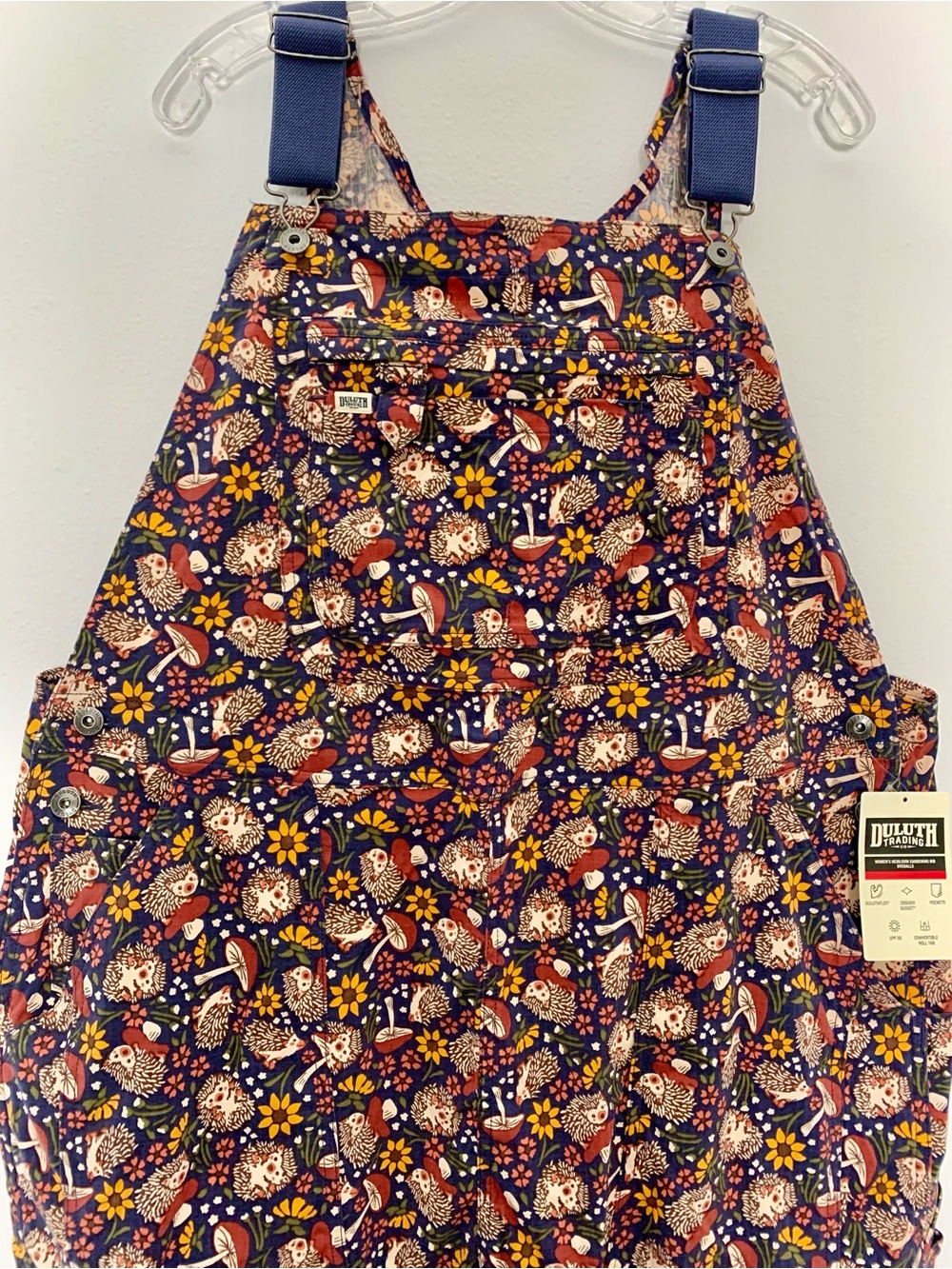 NWT Hedgehog Mushrooms Duluth XXL x31” Heirloom Gardening Bib Overalls Dusk Blue